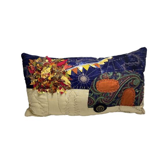 VTG Camping Throw Pillow Hand Made Seasons Fall Spring Reversible Quilted Embell - Picture 4 of 16